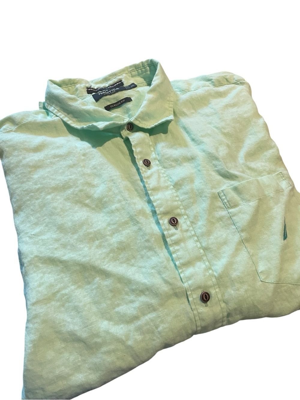 Nautica Light Mint Green Linen Button-Down Shirt long sleeved like new XL